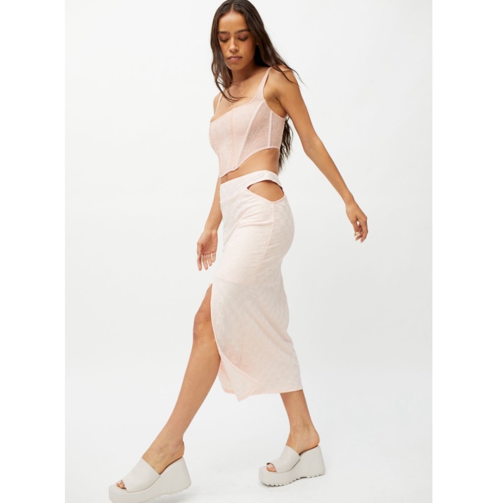 UO Delia V-Strap Knit Midi Skirt